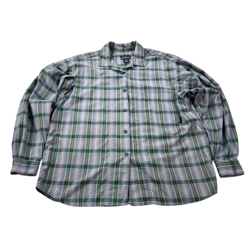 Patagonia‎ Plaid Button Down Long Sleeve Shirt Blue Green Women's Medium